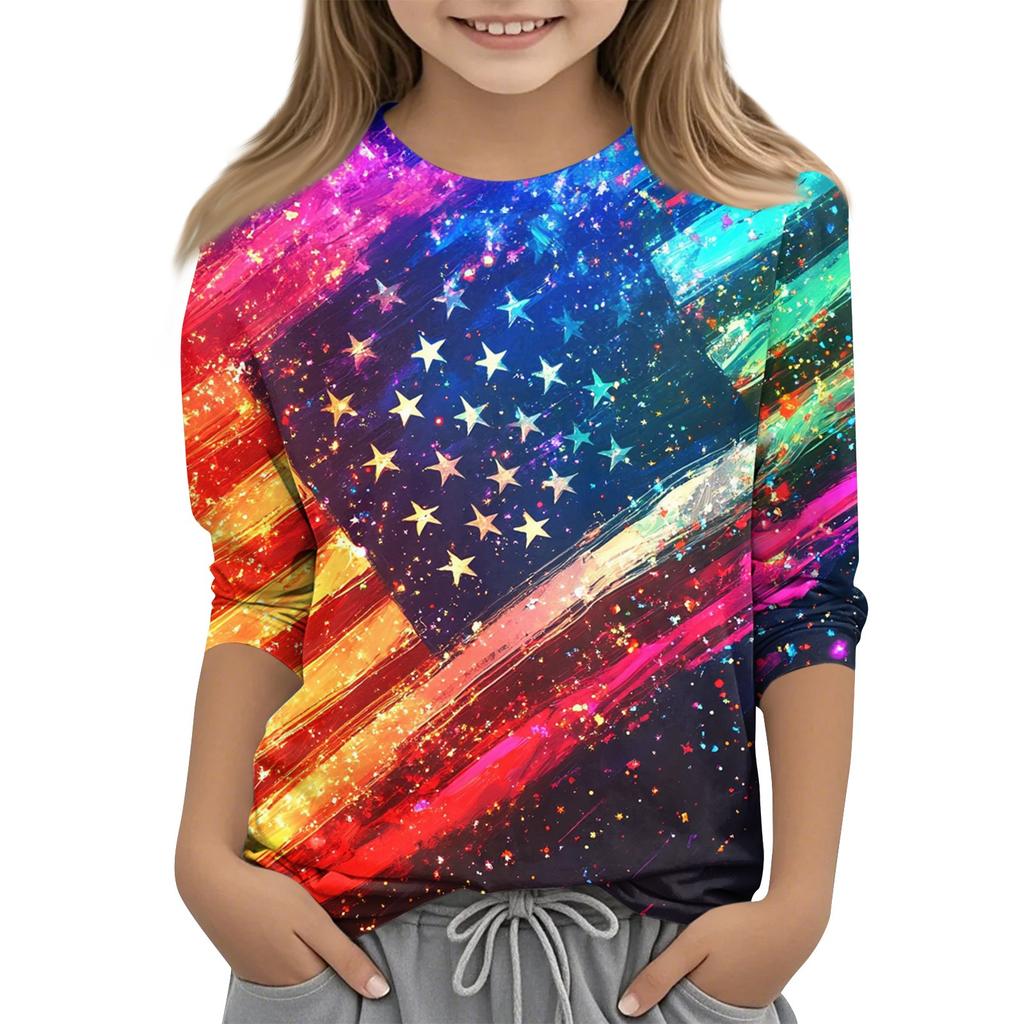 Children's Fashion Printed Round Neck Three-quarter Sleeve Top Casual T-shirt