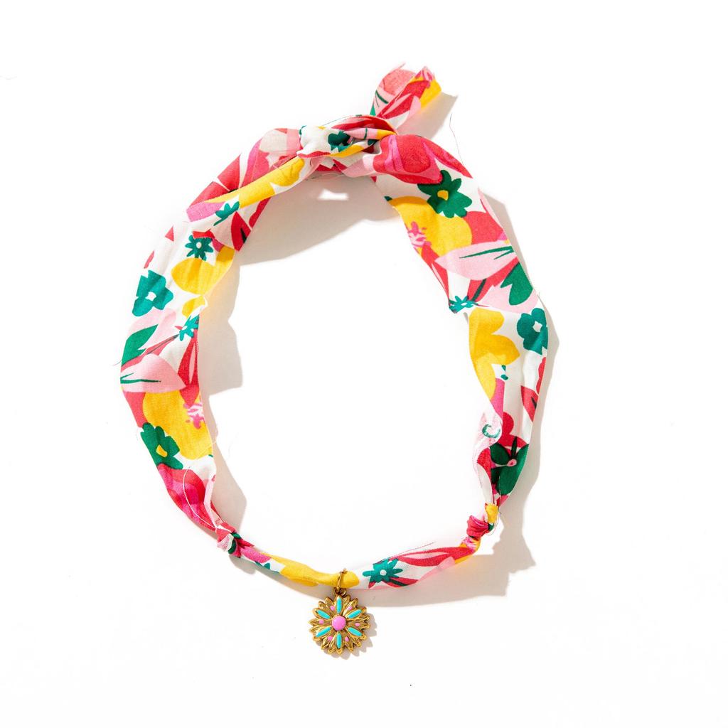 Stylish Silk Scarf Pendant Necklace - Colorful Cross Bow Design in Stainless Steel