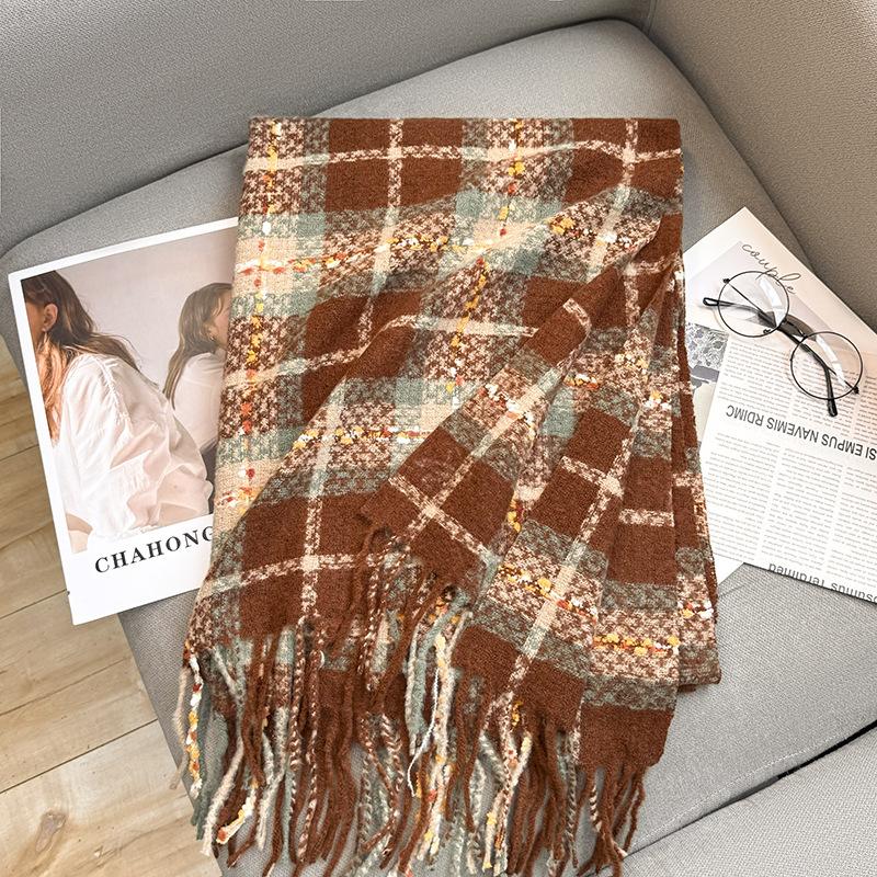 2024 Autumn And Winter New Line Couple Imitation Cashmere Scarf Women'S Pink Plaid Shawl Tassel Warm Scarf Versatile