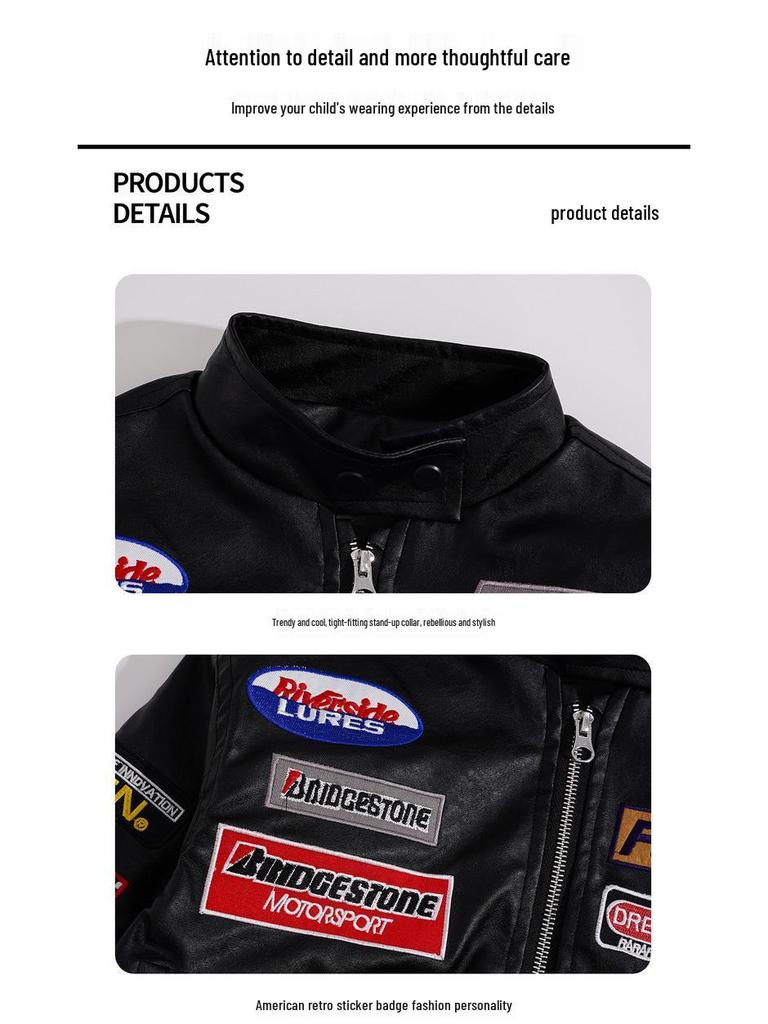 Herbst 2025 Trendige Jungen-Jacke aus besticktem PU-Leder - Retro-Stil-Unisex-Oberbekleidung