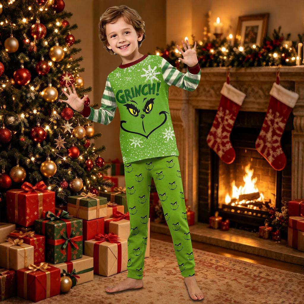 Christmas Print Family Matching Pajama Set for Parent and Kids with Long Sleeve Top and Pants