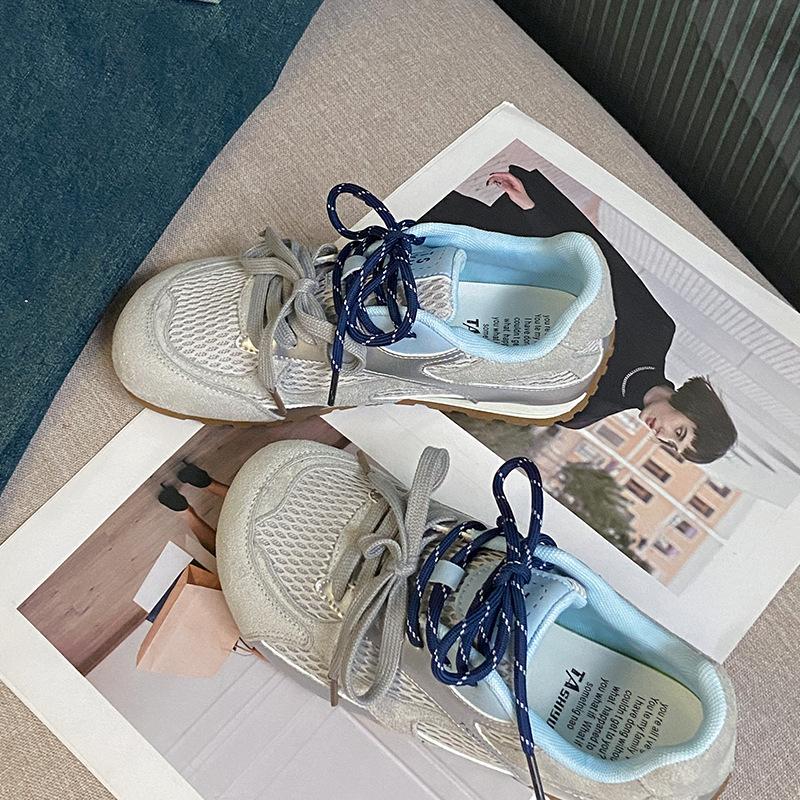 Retro Mesh Breathable Imitation Leather German Training Shoes Women's 2025 Summer New Pair of Shoelaces Versatile Casual Sports Forrest Gump Shoes