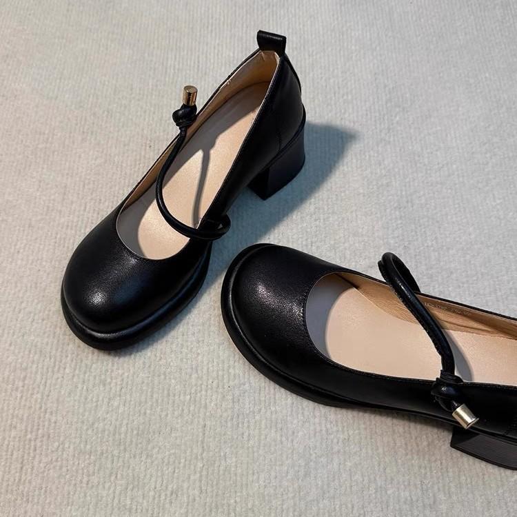 Retro leather word with Mary Jane single shoes women's autumn new thick heel high heel round head light mouth versatile commuter shoes