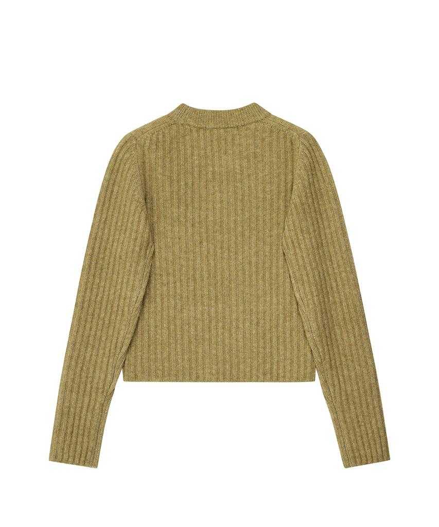 NOIRER FOR WOMAN Camel Slim Fit Ribbed Sweater (Olive)