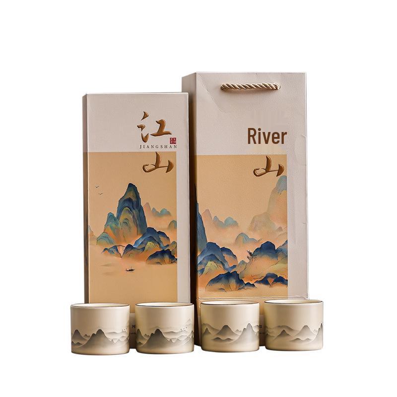 Ink Wash Mountain Tea Cup Set: Master Kung Fu Tasting Cups for Home & Event Gifts