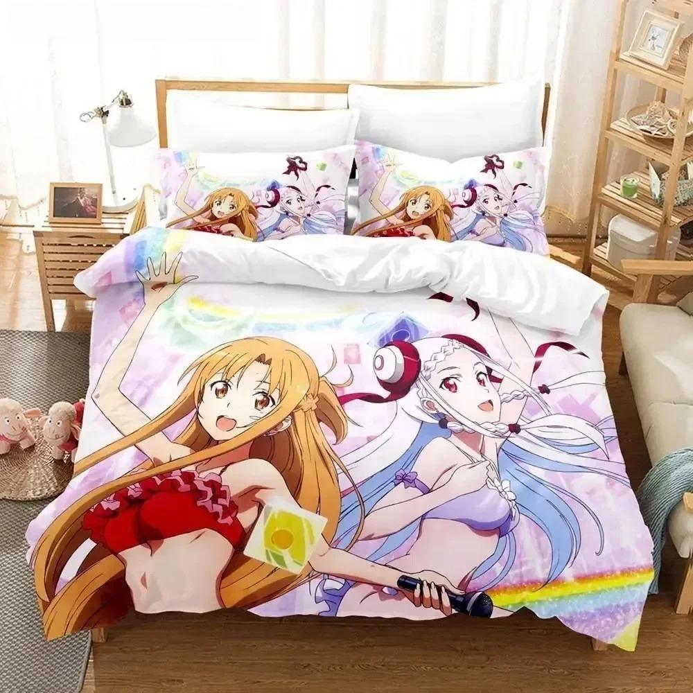 Sword Art Online Beding Set 3D Anime Print Polyester Comfortable Quilt Cover Pilowcases Quen Kingfor Children Kids Gift Anime Soft Duvet Cover Sets