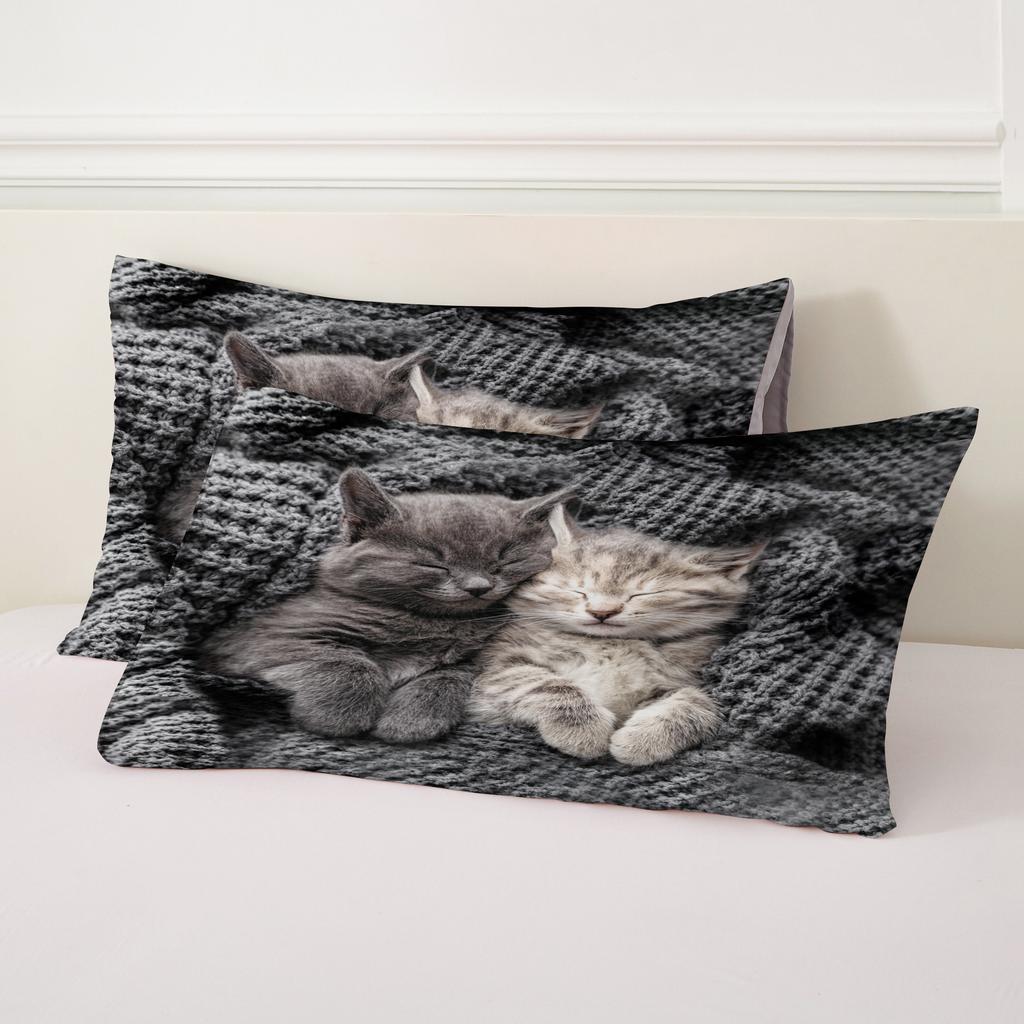 Adorable Cat Printed Duvet Cover Pillowcase Soft Bedding Accessories Home Decor Cute Animal Theme Quilt Covers