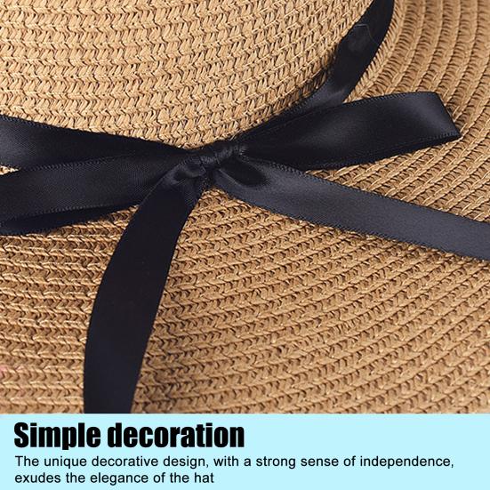 Women Straw Hat Wide Brim Lace-up Ribbon Sun Protection Hat Lightweight Quick-Drying Hat Hiking Walking Neck Coverage Hat