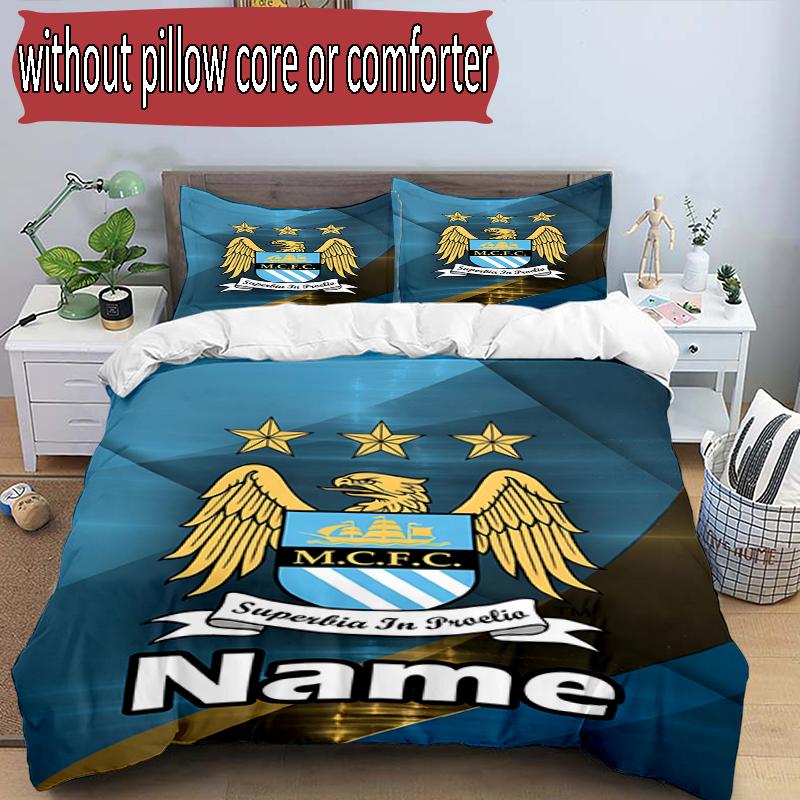 3pcs Duvet Cover Set (1*Duvet Cover + 2*Pillowcase, Without Core), Custom Name Manchester City FC Pattern Bedding Set, Home Bedroom Decor Gift
