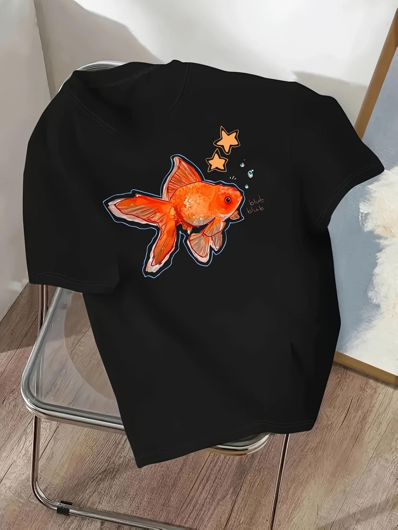 

Summer Cotton Goldfish and Star Print Tshirts Womens ONeck Short Sleeve T Shirts Casual Street Tops Suitable for Daily Wear S