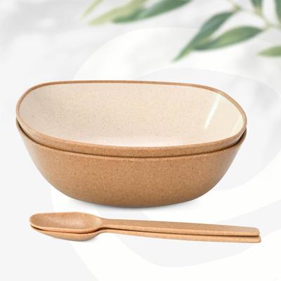 Set of 2 Earth-Friendly Multipurpose Bowls for Kitchen | 600 Ml | Made with Bamboo Fibers & Rice Husk | Microwave Safe Bowl |
