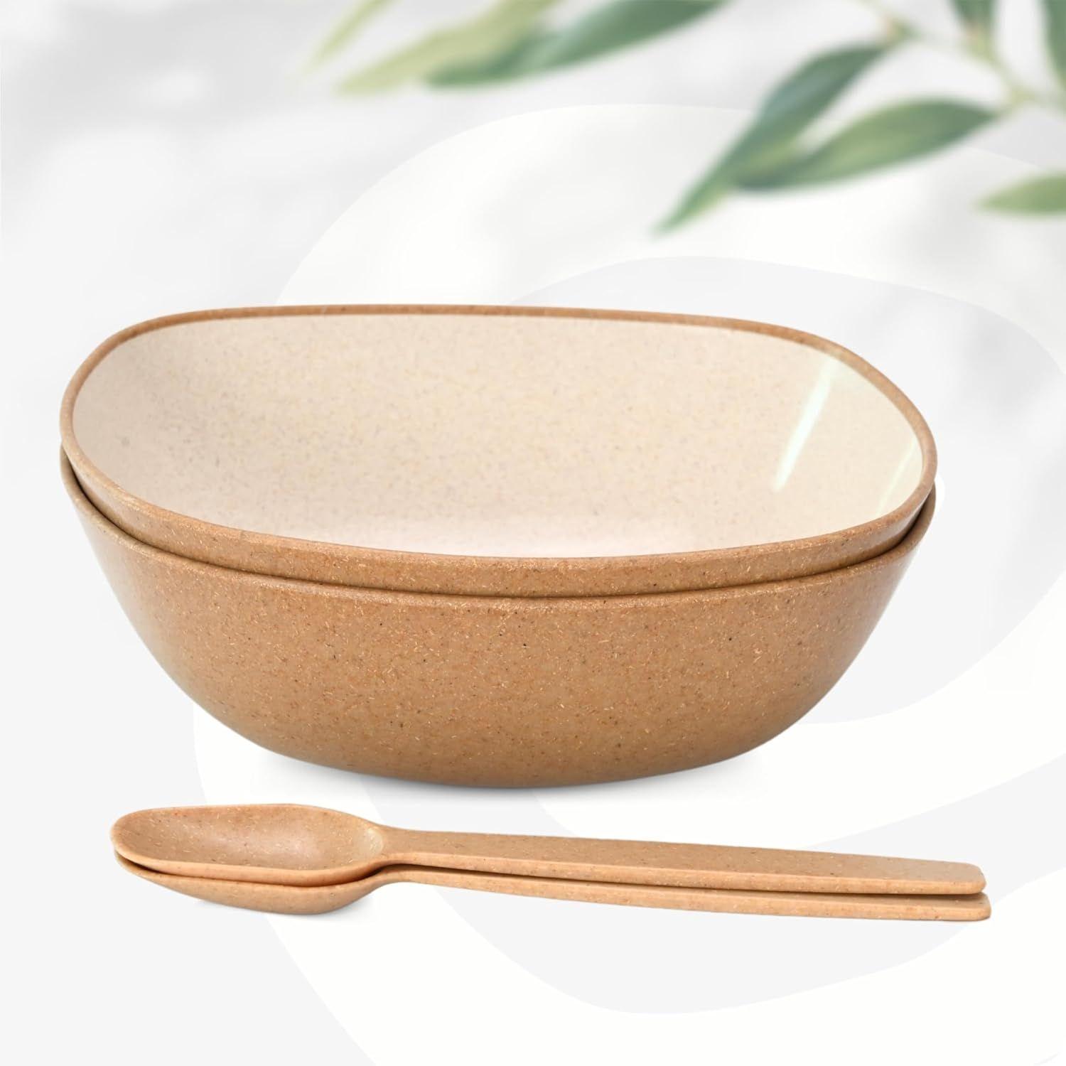 

Set of 2 Earth-Friendly Multipurpose Bowls for Kitchen | 600 ml | Made with Bamboo Fibers & Rice Husk | Microwave Safe Bowl | PACK OF 02