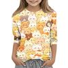 Kids Animal Print Crew Neck Three Quarter Sleeve Casual T Shirt Soft Fabric Comfortable Fit Lightweight Design Suitable for Everyday Wear