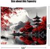 Japanese Red Maple Tapestry, Black And White Fuji With Red Trees And Pagoda By Lake Print Wall Hanging For Bedroom Living Room