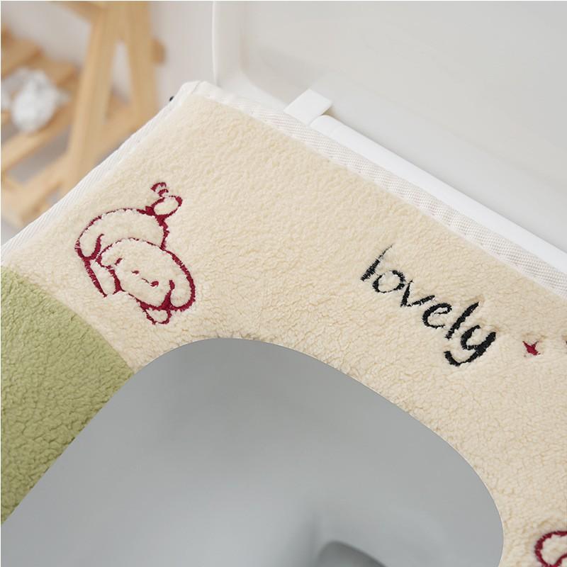 Plush Toilet Seat Cover With Zipper Winter Use Soft Thick Universal Fit Home Bathroom In Green Gray Blue Pink