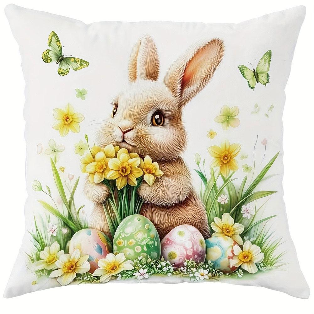

Easter Pattern Home Decor Pillow Cover Bedroom Living Room Sofa Decoration Polyester Cushion Cover with Zipper 45x45cm