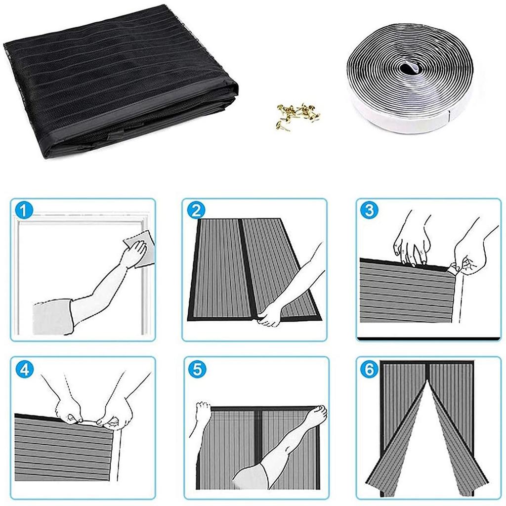 Magnetischer Fliegengitter-Türvorhang, selbstdichtende Fliegengittertür, robuster Türgitter-Magnetverschluss, insektensicher, einziehbares Fliegengitter-Türnetz, Schwarz