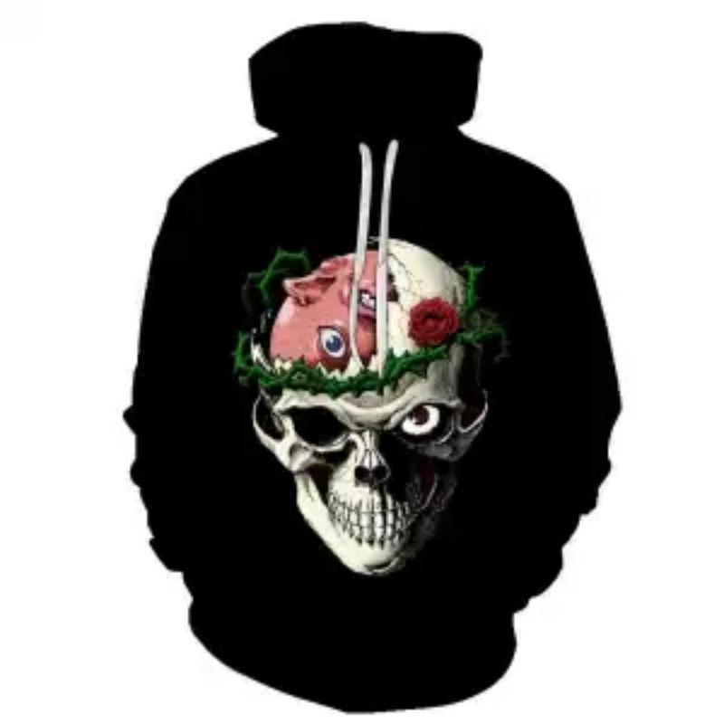 Autumn Skull Halloween Digital Printed Sweatshirt Fashion Thin Men's Pullover Hoodie