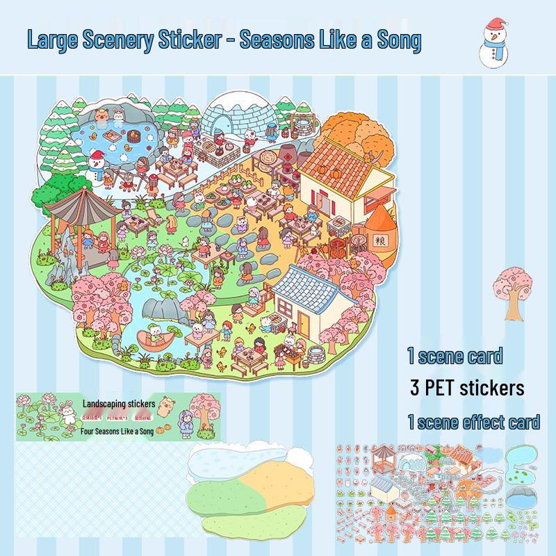 Stereoscopic 3D DIY Cartoon Scene Sticker: Large, Cute, High-Difficulty, 3-Layer Decompression Journal Sticker