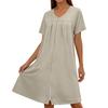 Women Short Sleeve Round Neck Zip Front Loose Fit Nightdress with Pockets Casual Home Lounge Dress Comfortable Design