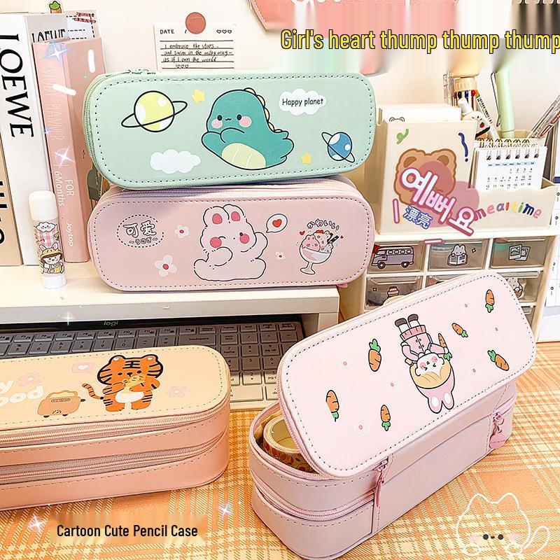 High-Capacity Double-Layer Cartoon Pencil Case - Cute & Functional Stationery Box for Students Double-Layer Pencil Case