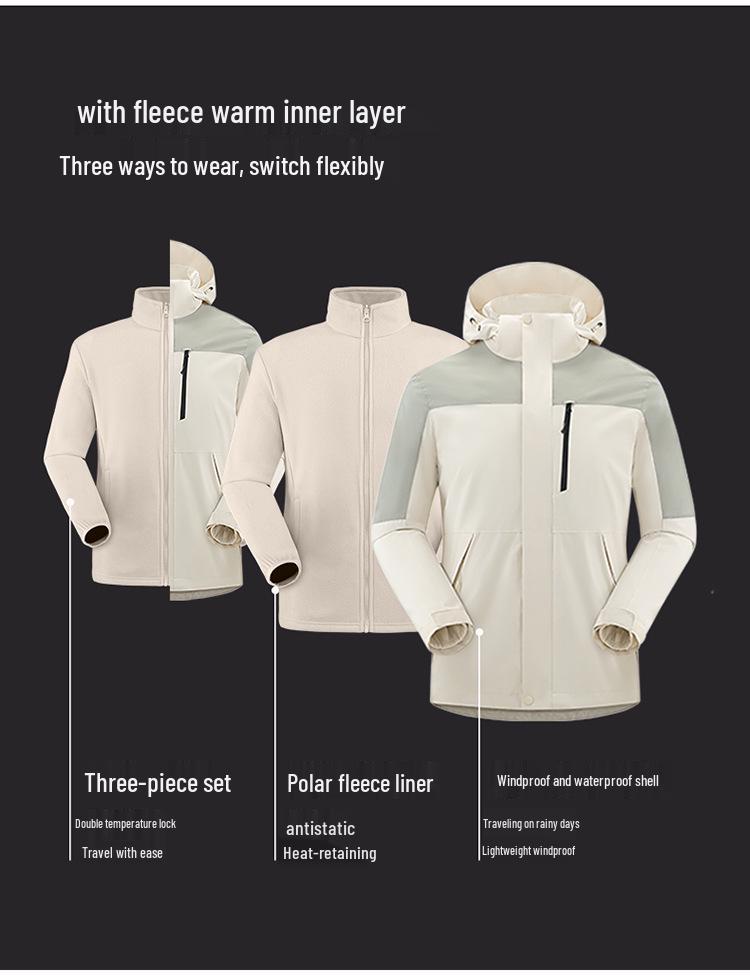 Autumn/Winter Three-in-One Detachable Jacket: Windproof, Rainproof & Warm Outdoor Workwear