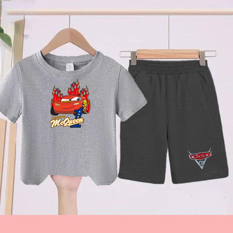 Children Aged 3 to 14 Summer Fashion T-shirt set Children Disney Car Print T-shirt + shorts Girl Boy Casual Tops Toddler Clothes