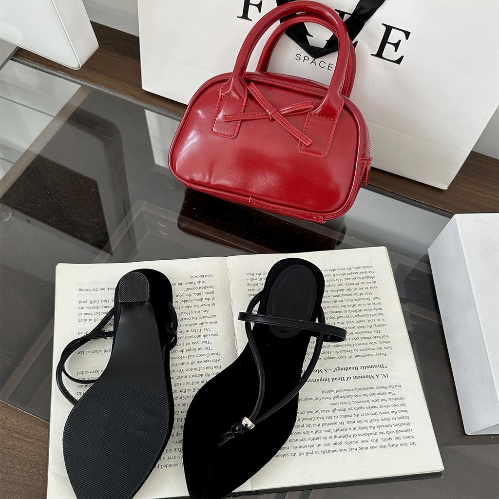 Summer new beach sandals wear thick heel French toe sandals women's pointed temperament with Roman shoes