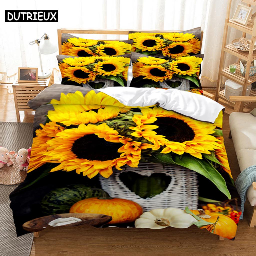 Sunflower Bedding Set Bed Linens Duvet Cover Quilt Comforter Pillow Case 3D HD Double Full King Queen Twin Bedroom 3PCS 2PCS