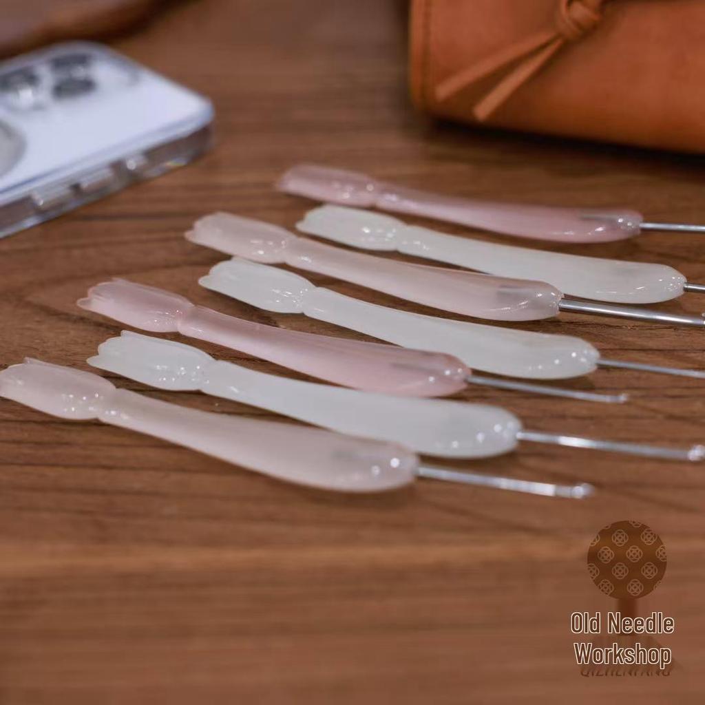 Sieben Generationen Harz Jade Häkelnadel - Jade Gold, Leuchtend, Fehlerhafter Griff, Achtsame Sprossen 17, 20.