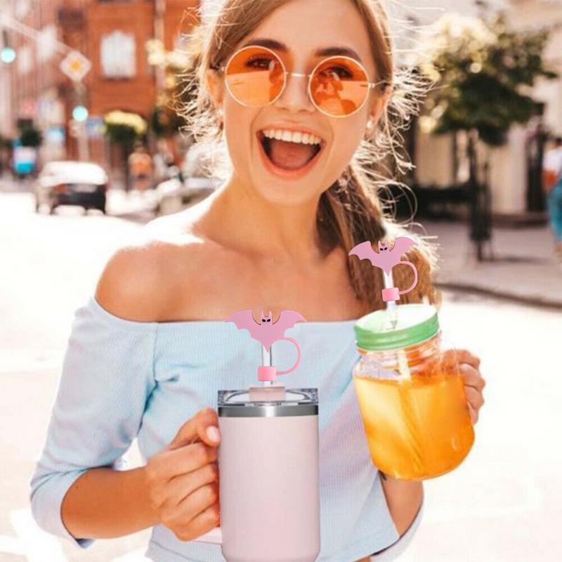 Bat Silicone Straw Cover Silicone Halloween Straw Lid Toppers Halloween Silicone Drinking Straw Tips Cute Reusable Straw