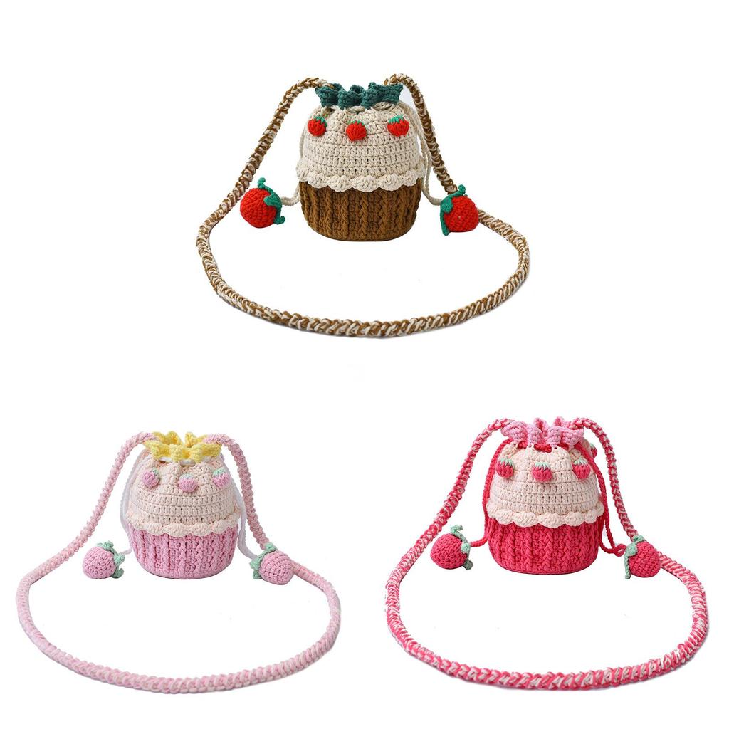 Knitted Wool Mini Bucket Bag With Phone Pocket For Daily Casual Use