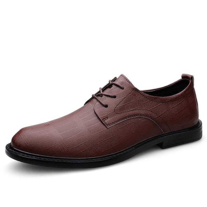 

8120 Men S Shoes Gentleman Leather Shoes Dress Business Casual Shoes Spring Low-Top Embossed Plaid Cowhide Surface Size Single Shoes 37 коричневый