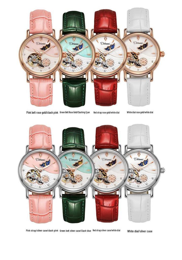 Genuine Automatic Mechanical Waterproof Watch for Women - Trendy Multi-Functional with Day, Date, Month, Year, and Starry Design.