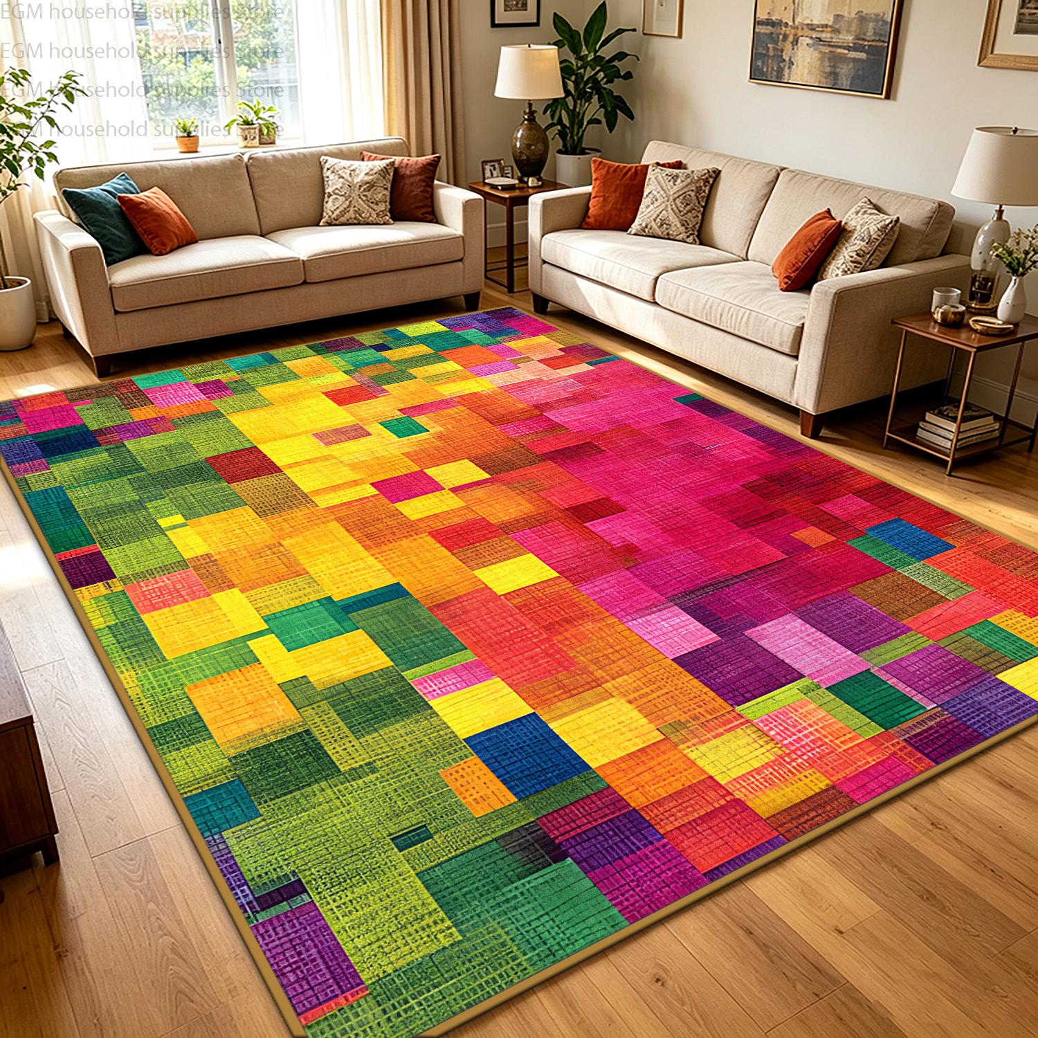 Modern Kleurrijk Abstract Geometrisch Tapijt voor Woonkamer Groot Vloerkleed Antislip Zachte Vloermat Slaapkamer Decoratie Huis izable 2.6x3.9ft(80x120cm)