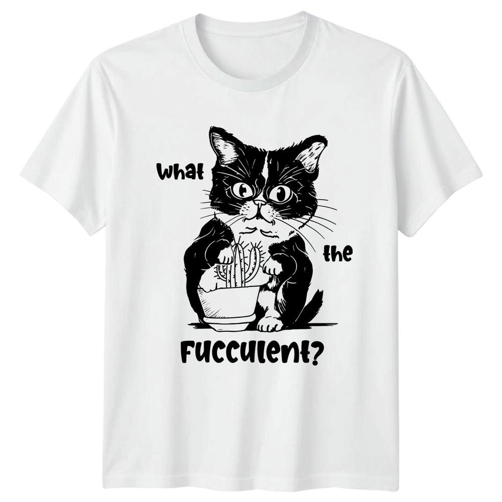What The Fucculent Funny Cat Cactus Graphic Novelty TShirt S