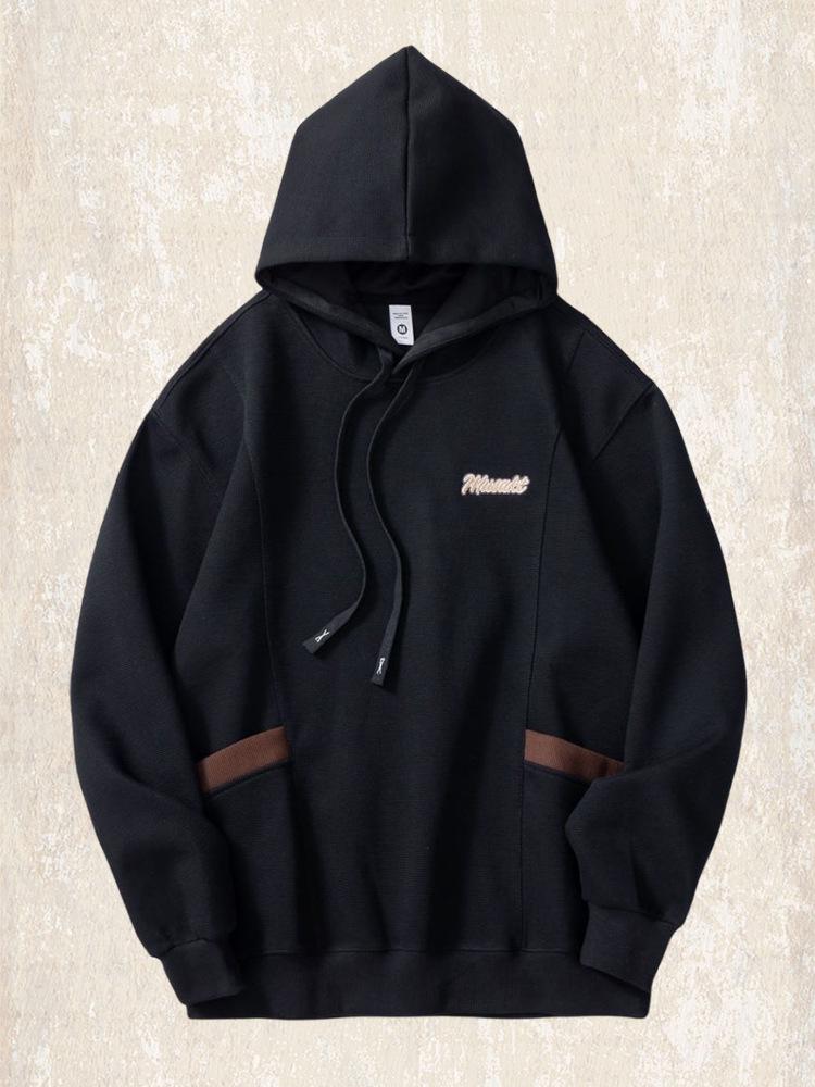 360g Herren Lockerer Schwerer Farbblock-Hoodie - Retro Frühling/Herbst Gestickte Lässige Jacke