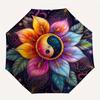 Yin Yang Lotus Mandala Wall Art Decor Umbrella, Cute Umbrella with Cute Design, Portable 3-Fold Compact Umbrella for Men & Women, Valentine's Day Moth