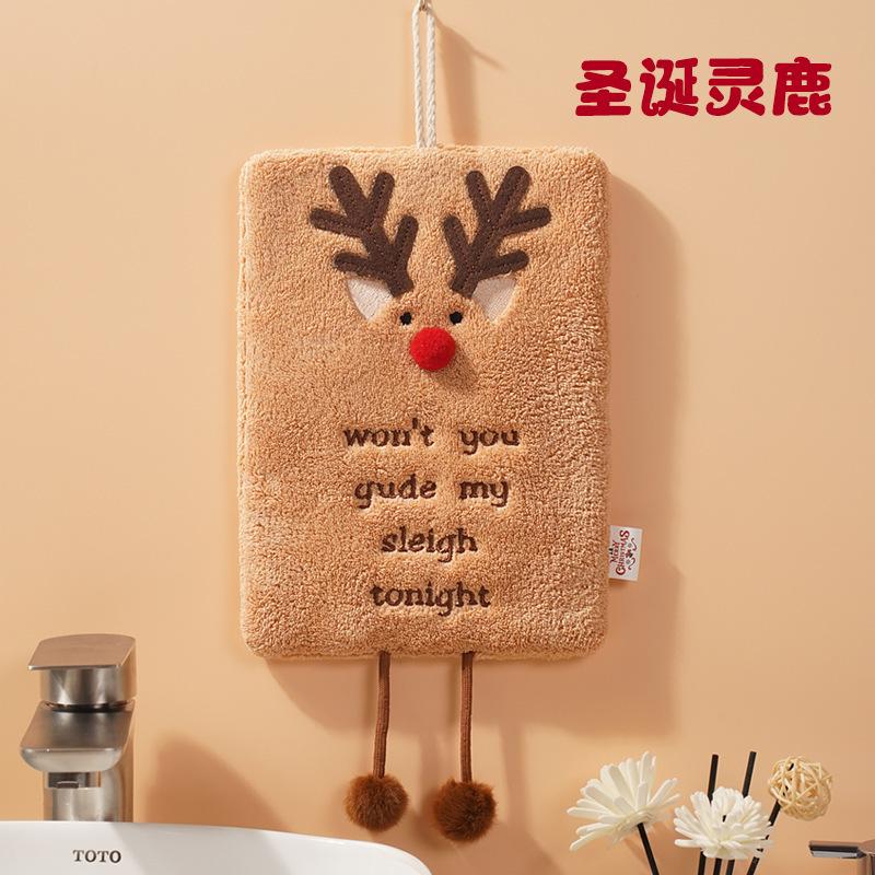 New Christmas Hand Towel Can Be Hung with Thick Coral Fleece Towel Kitchen Absorbent Quick Drying Cloth, Cartoon Hand Towel