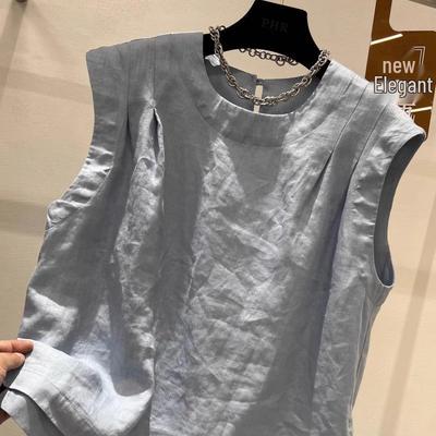 Euro-Korean 2026 Sleeveless Light Luxury Cotton Linen Women's Top