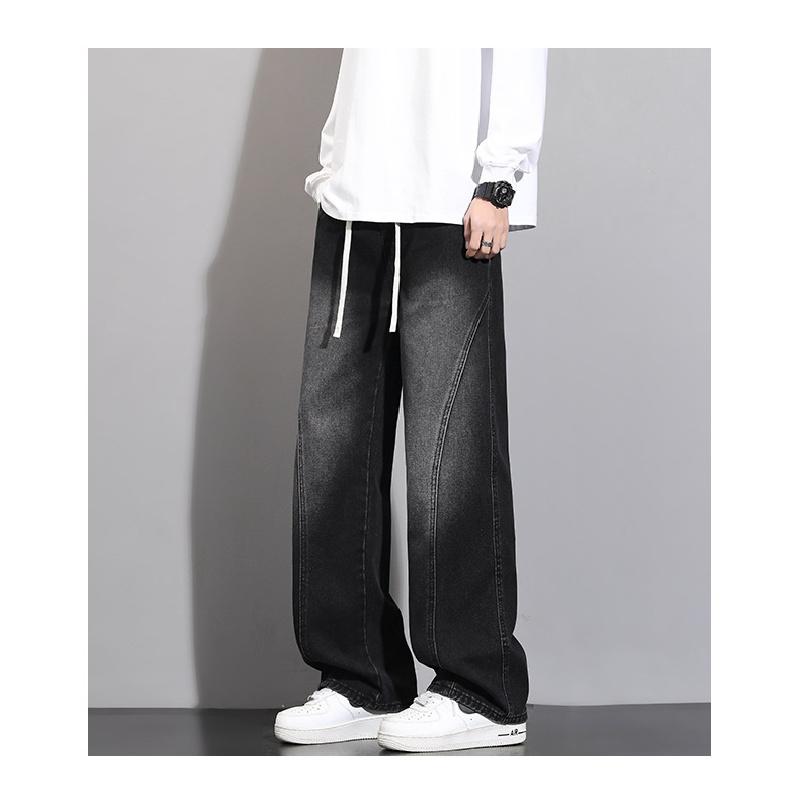 Spring and Summer Men's Wide-leg Jeans 2026 New Slim Straight Wide-leg Youth Curved Pants Trendy