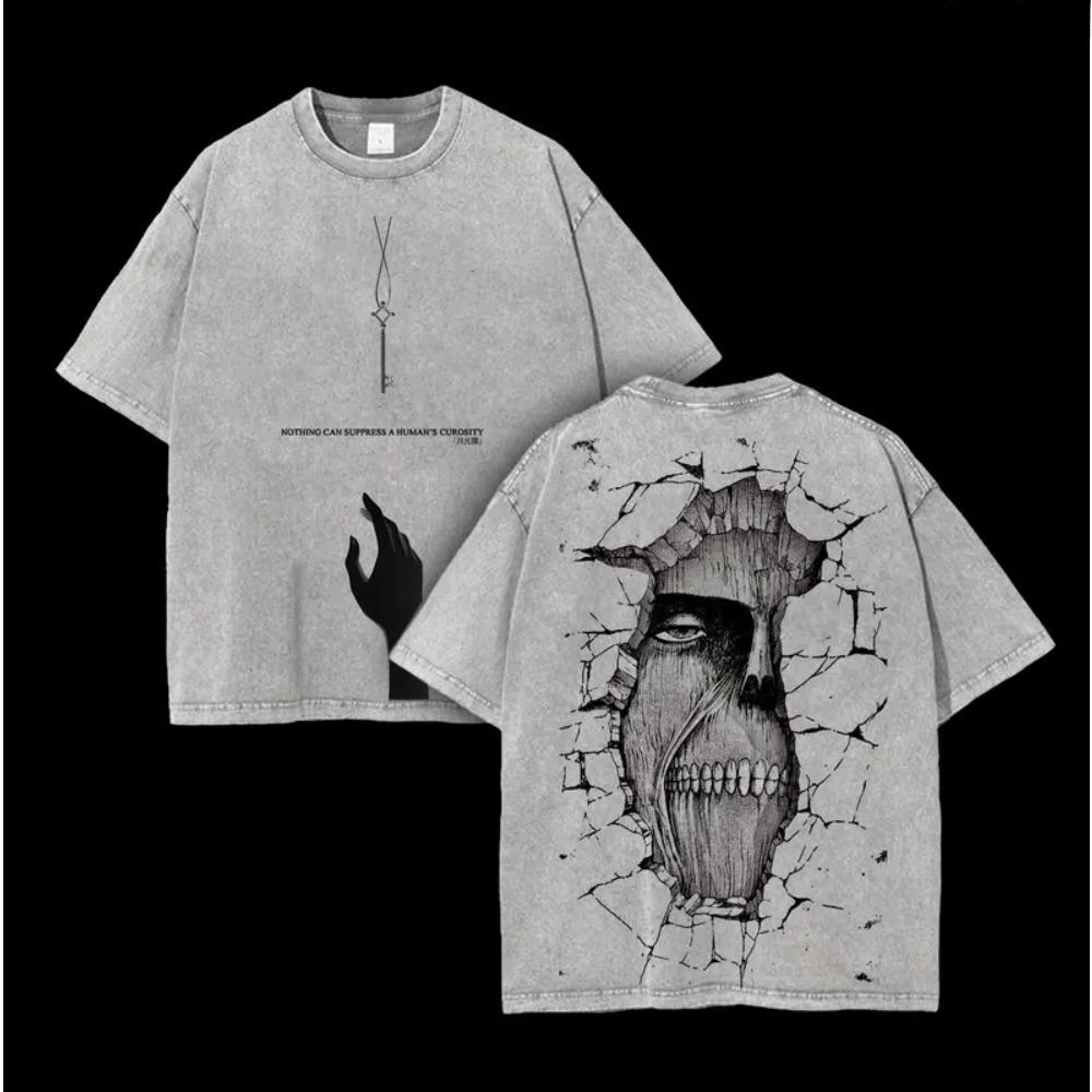 

Hot Anime Attack On Titan Eren Armin Print T-shirt Men Short Sleeve Clothing Cotton Tshirt Vintage Washed T Shirt Harajuku Tops XXL серый
