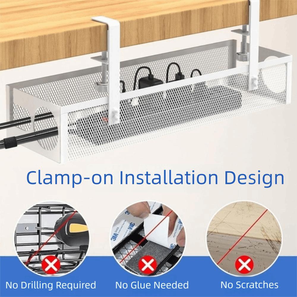 No Drilling Under Desk Wire Management Tray Space Saving Power Strip Cord Holder  Office
