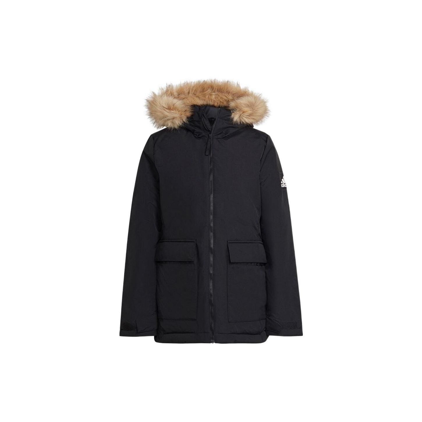 Adidas Utilitas Thickened Cold Resistant Windproof Hooded Parka Daily Outdoor Casual Loose Coat Women Black GT1707 XS