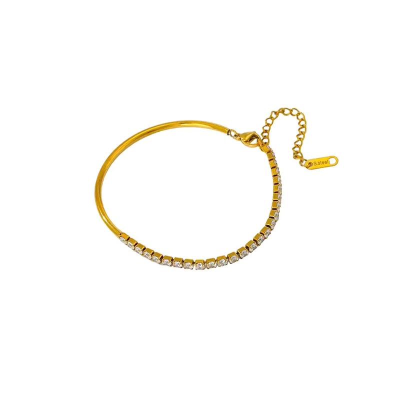 SA Jewelry Trendy Women's 18K Gold Plated Stainless Steel Cubic Zircon Crystal Chain Thin Tennis Bracelet