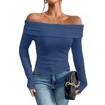 2026 European & American Sexy Off-Shoulder Slim Long-Sleeve Women's Top