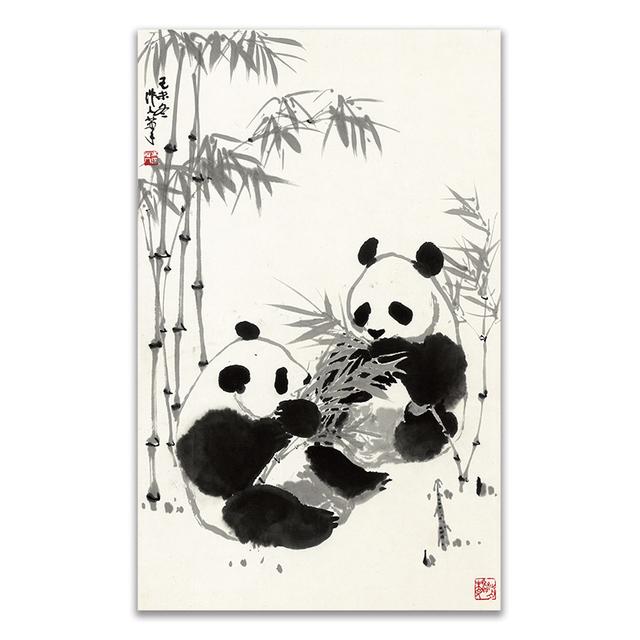 Panda drăguț din desene animate care mănâncă bambus Picturi pe pânză Poze de artă de perete Postere și imprimeuri pentru living Copii Dormitor Decorare pentru casă Fără cadru