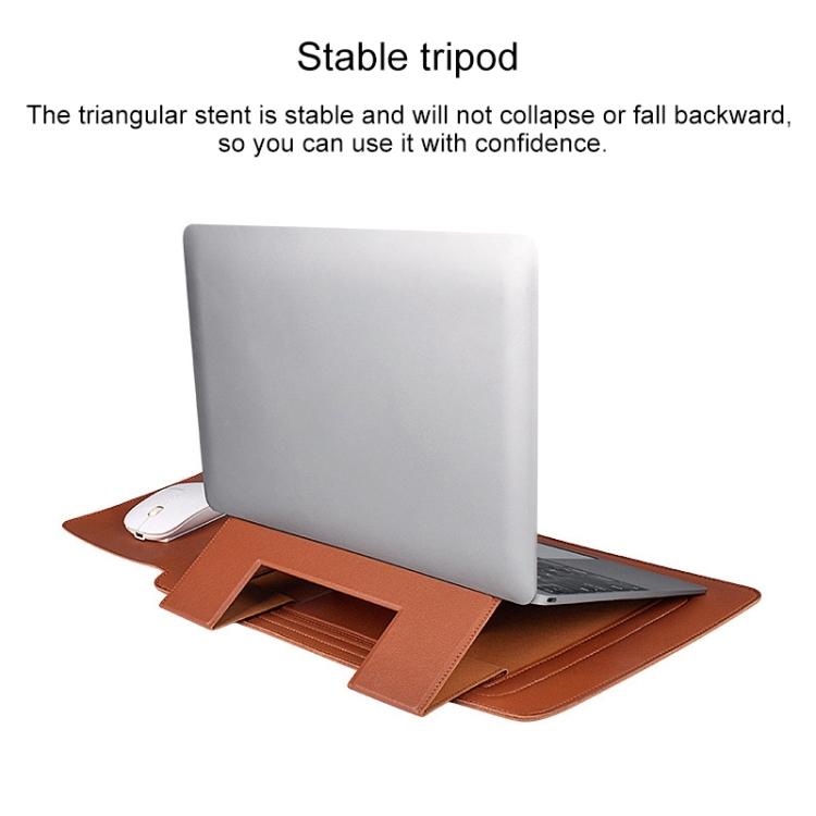 PU05 PU Leather Laptop Sleeve 15.4 Inch, Multi-functional Notebook Protective Bag with Triangle Support, Magnetic Heat Dissipation Laptop Cover