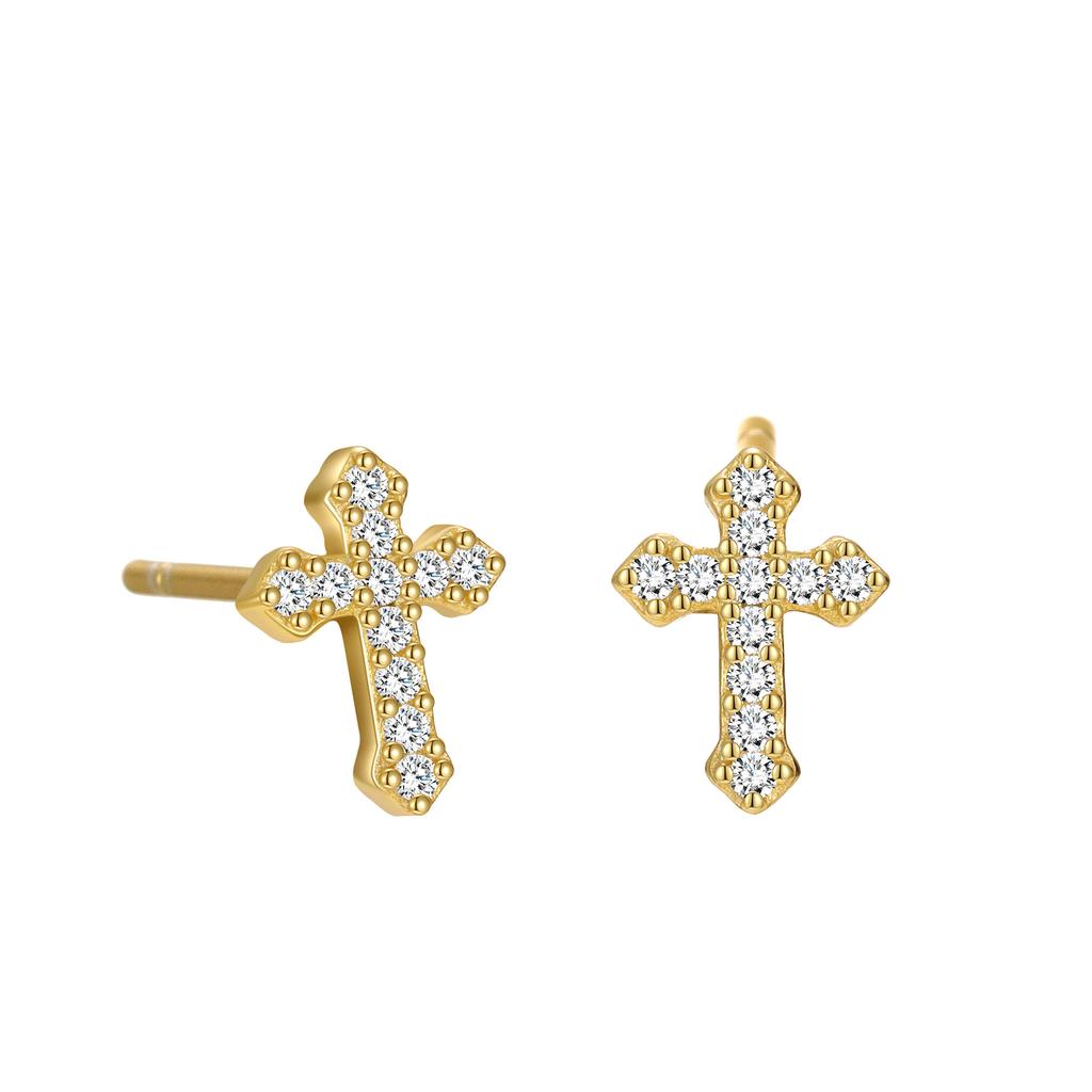 925 Sterling Silver Cross Stud Earrings Multi-Color Shiny CZ Crystal Minimalist Jewelry for Women Daily/Gift
