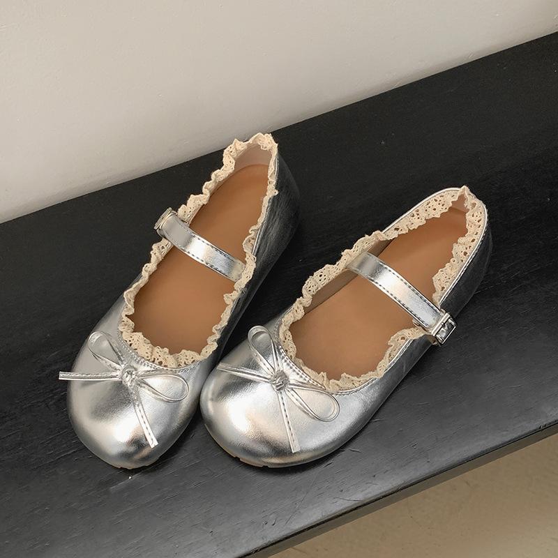 Fashion Lace Ballet Style Round Head Shallow Mouth Flat Sole Shoes Women's Summer Skirt Mary Jane Shoes